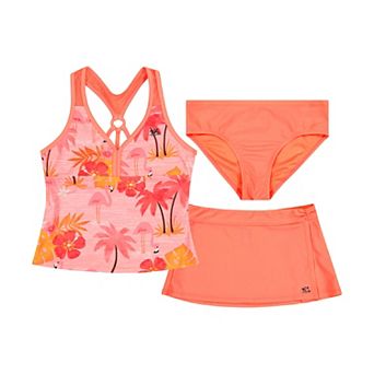 Girls 4-16 ZeroXposur O-Ring Tankini, Brief & Skirt Cover-Up 3 pc Set in Regular & Plus