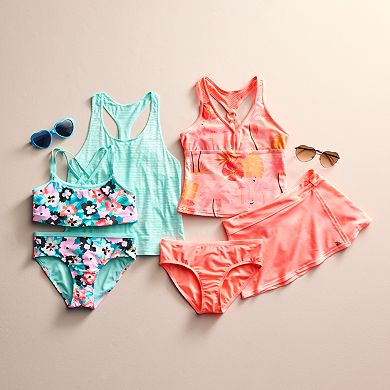 Girls 4-16 ZeroXposur O-Ring Tankini, Brief & Skirt Cover-Up 3-Piece Set in Regular & Plus