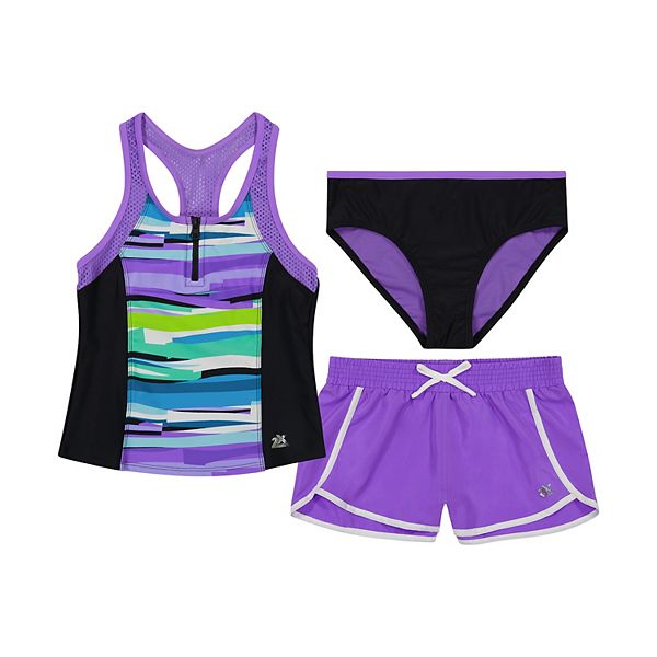 Girls 7-16 ZeroXposur Zip Front Tankini, Brief & Shorts