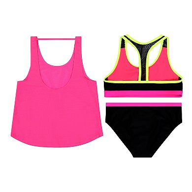 Girls 7-16 ZeroXposur Action Back Bikini Swimsuit with Cover Up Tank Top