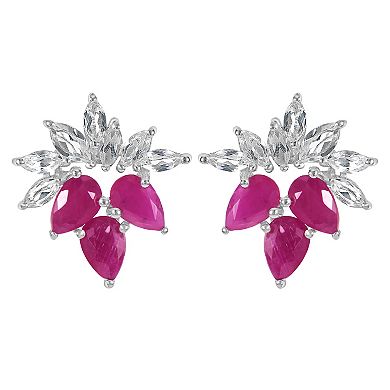 Gemistry 14k White Gold White Topaz & Gemstone Trio Cluster Stud Earrings