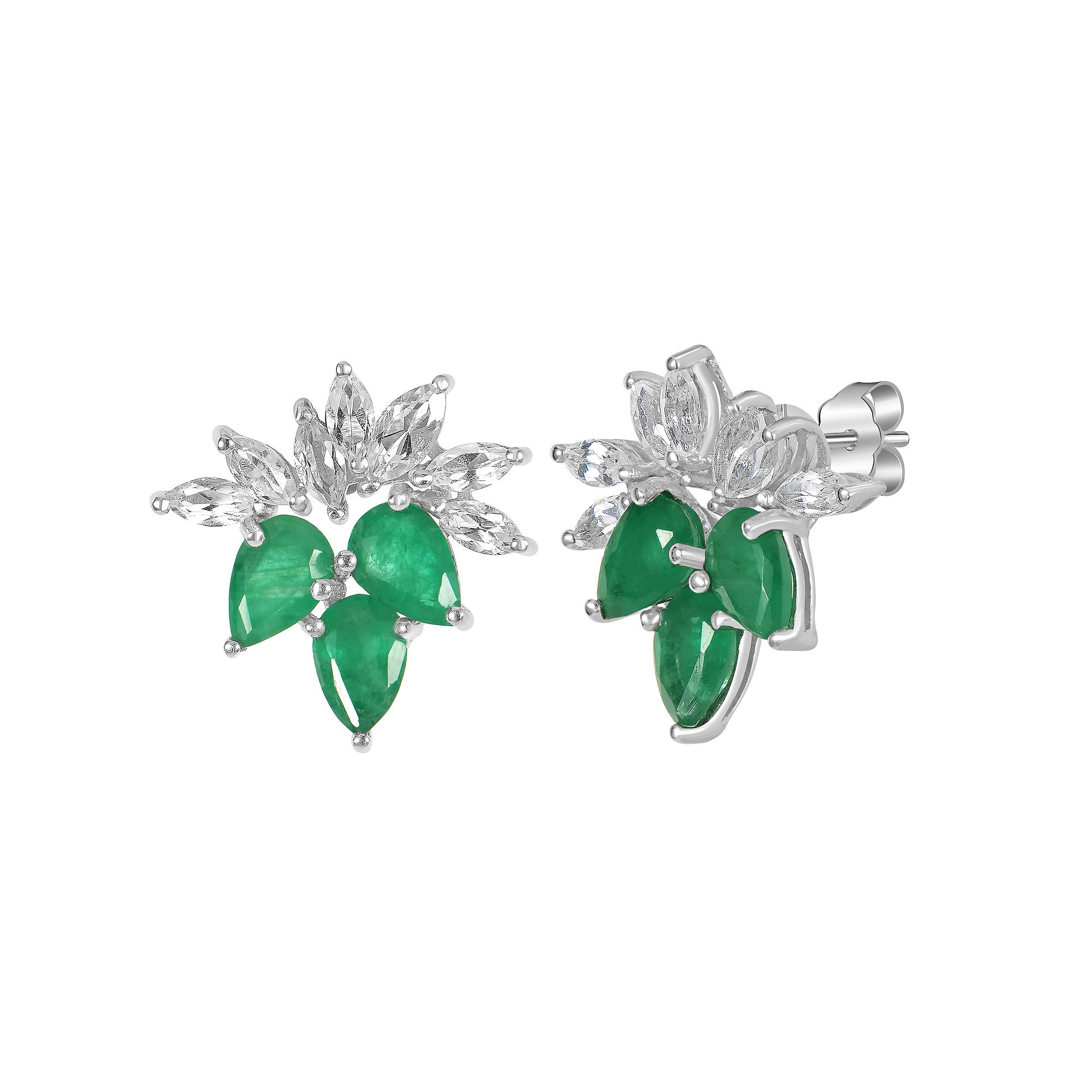 Gemistry 14k White Gold White Topaz & Gemstone Trio Cluster Stud Earrings, 