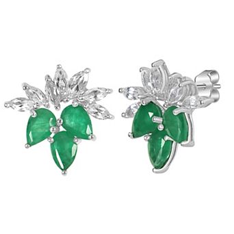 Gemistry 14k White Gold White Topaz & Gemstone Trio Cluster Stud Earrings