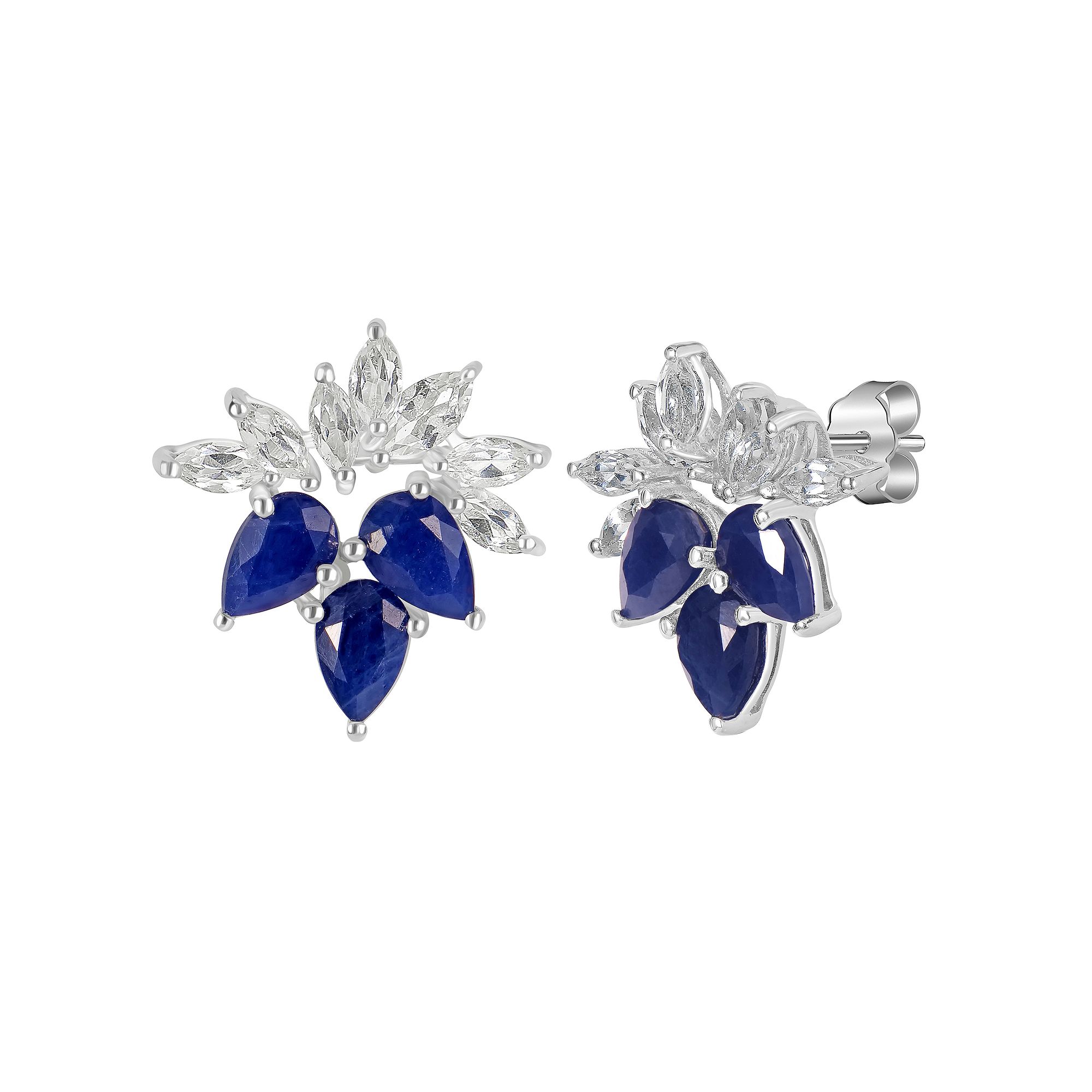 Gemistry 14k White Gold White Topaz & Gemstone Trio Cluster Stud Earrings, 