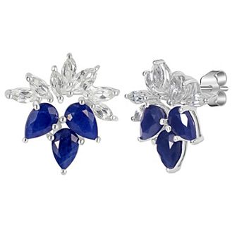 Gemistry 14k White Gold White Topaz & Gemstone Trio Cluster Stud Earrings
