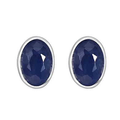 Gemistry 14k White Gold Gemstone Oval Bezel Set Stud Earrings