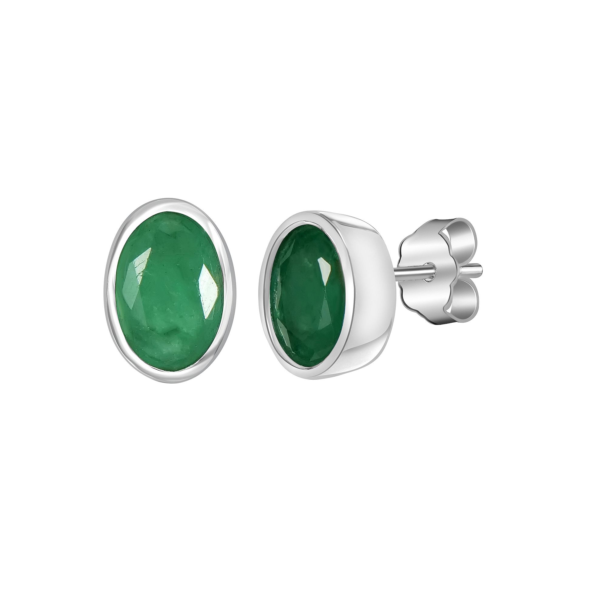 Gemistry 14k White Gold Gemstone Oval Bezel Set Stud Earrings, Womens, Gre