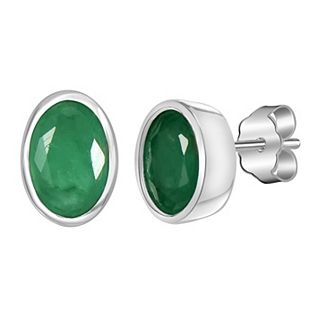 Gemistry 14k White Gold Gemstone Oval Bezel Set Stud Earrings