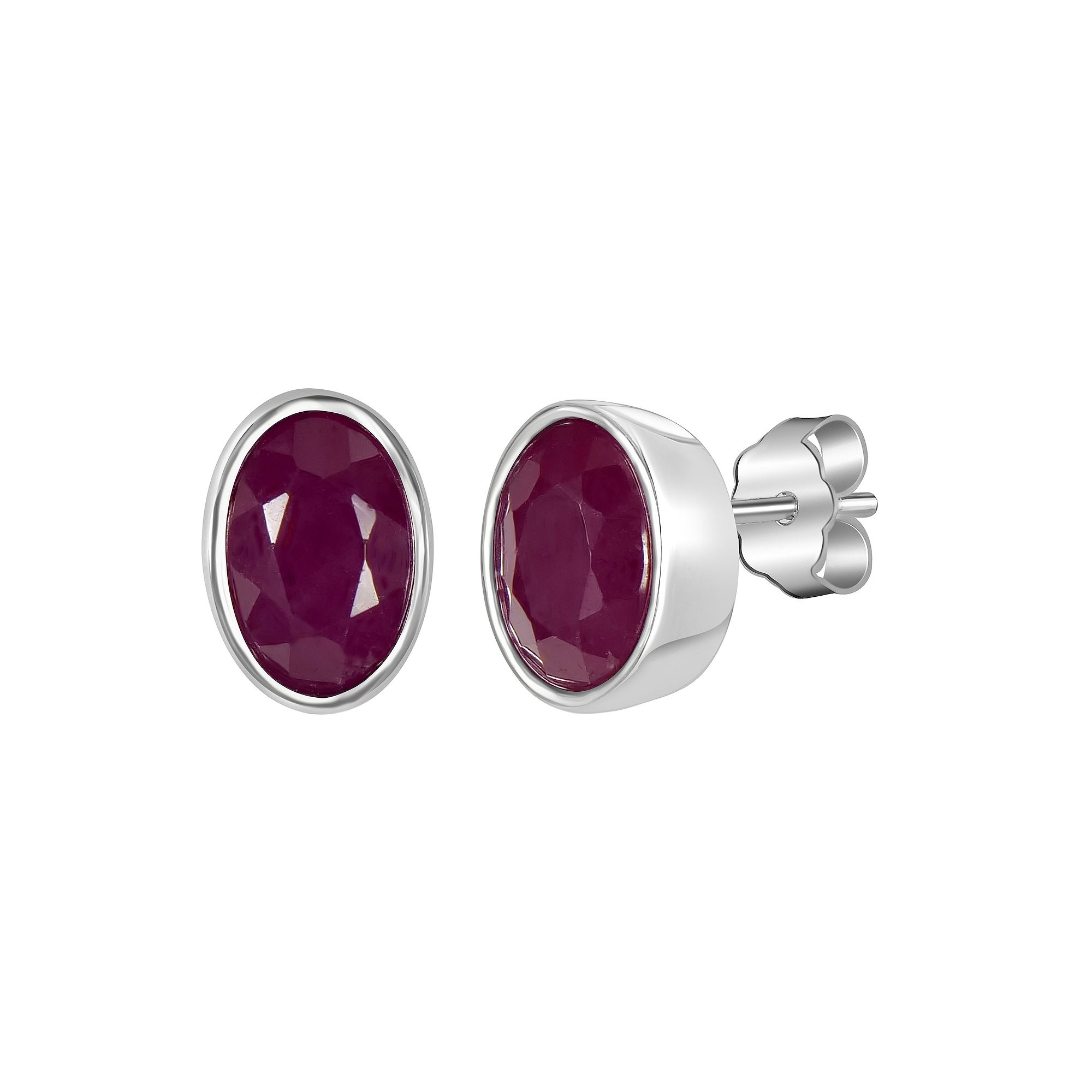 Gemistry 14k White Gold Gemstone Oval Bezel Set Stud Earrings, Womens, Red