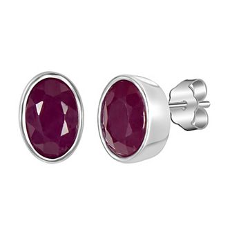 Gemistry 14k White Gold Gemstone Oval Bezel Set Stud Earrings