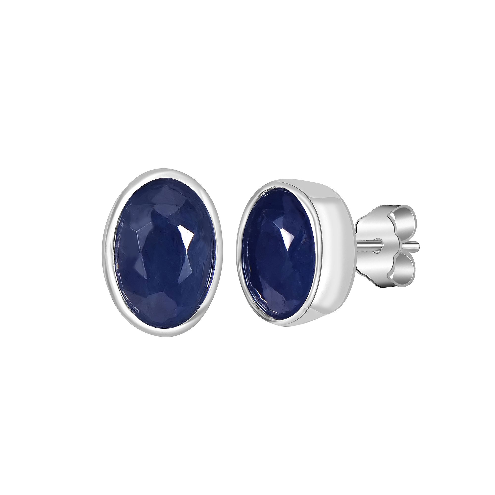 Gemistry 14k White Gold Gemstone Oval Bezel Set Stud Earrings, Womens, Blu