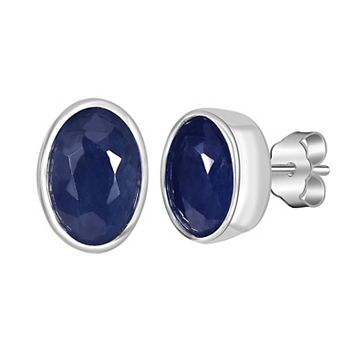 Gemistry 14k White Gold Gemstone Oval Bezel Set Stud Earrings