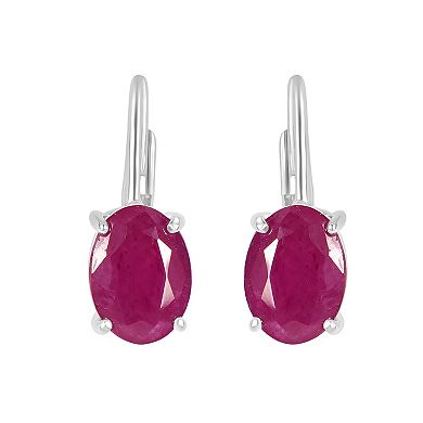 Gemistry 14k White Gold Gemstone Leverback Drop Earrings