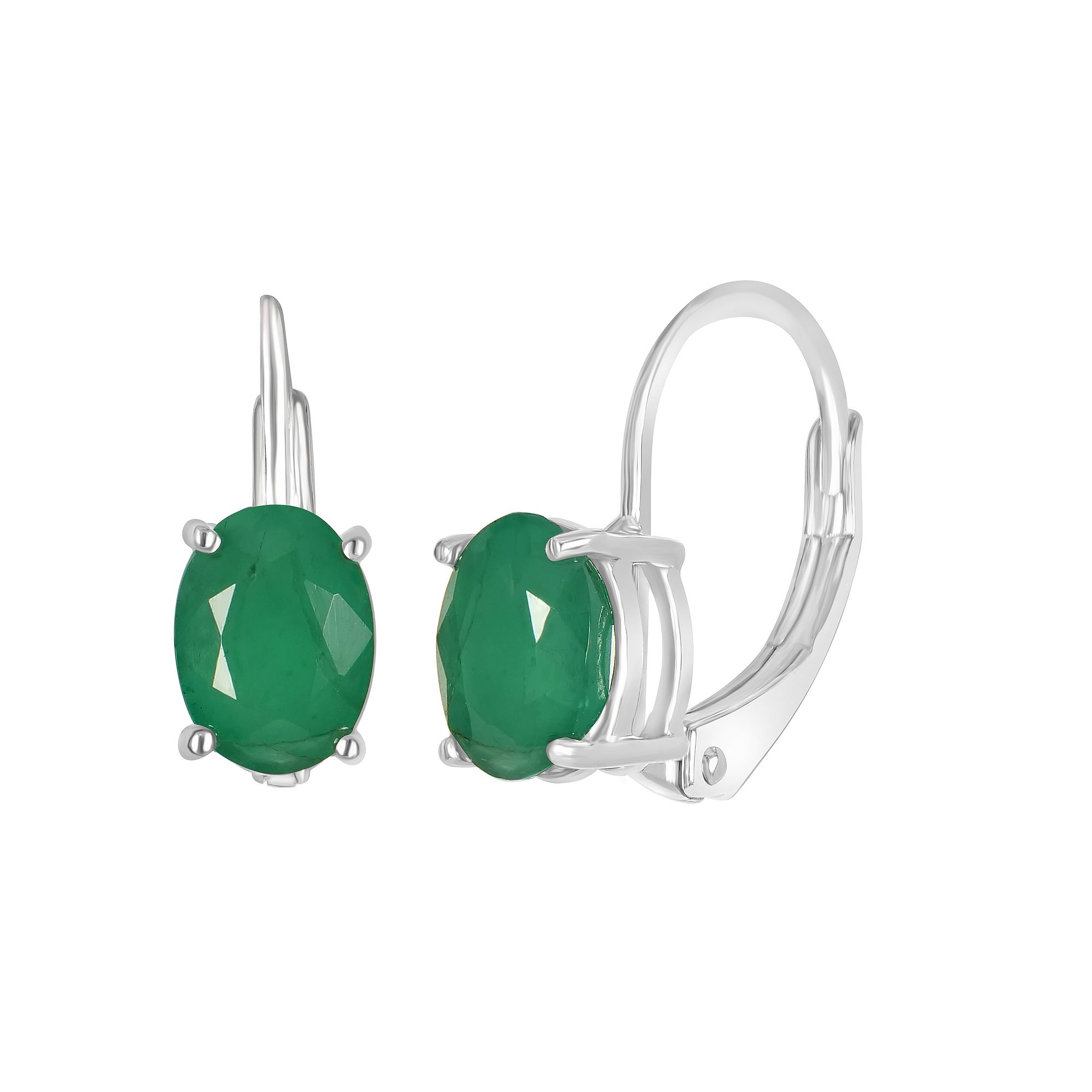 Gemistry 14k White Gold Gemstone Leverback Drop Earrings, Womens, Green