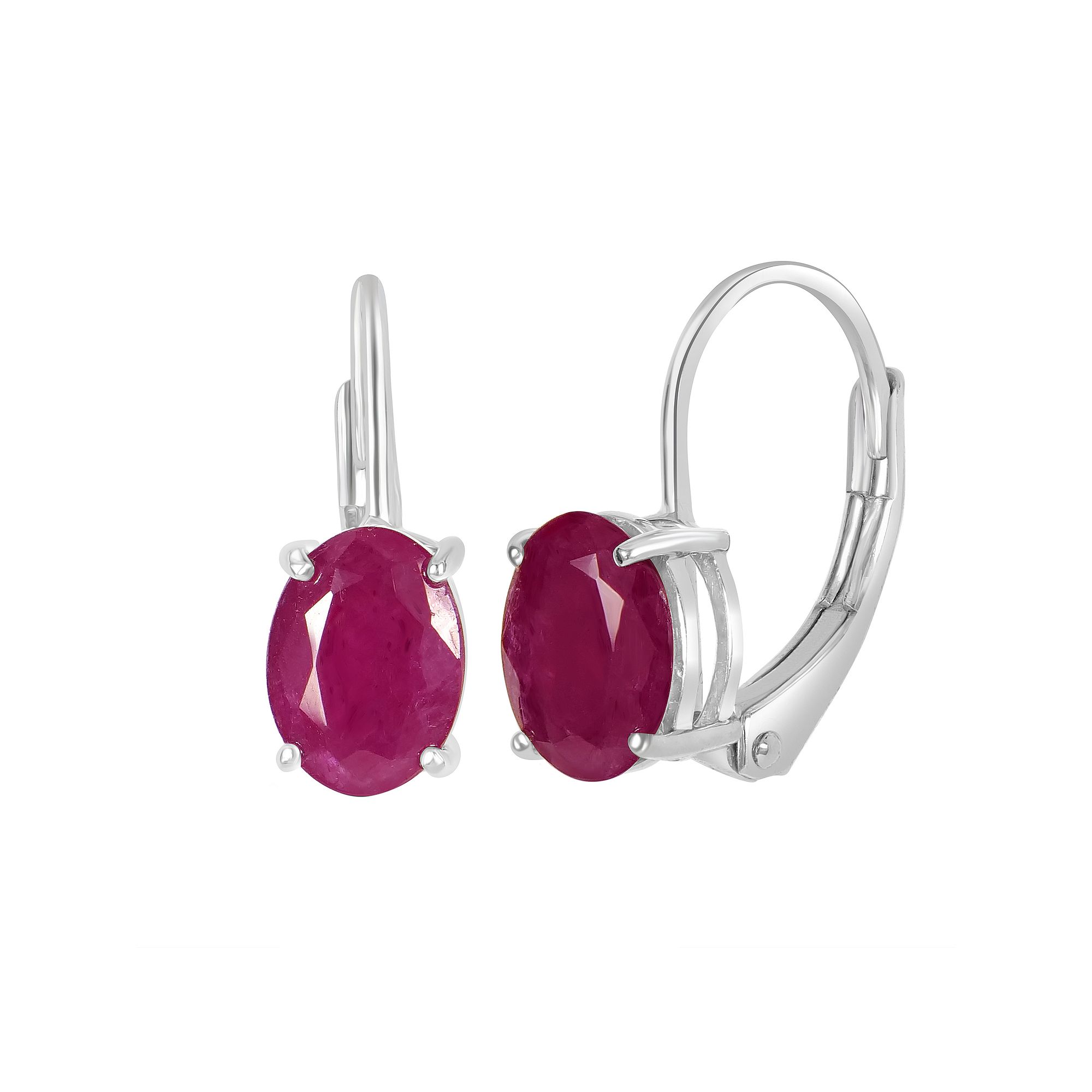 Gemistry 14k White Gold Gemstone Leverback Drop Earrings, Womens, Red