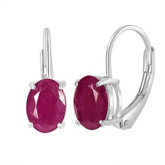Gemistry 14k White Gold Gemstone Leverback Drop Earrings