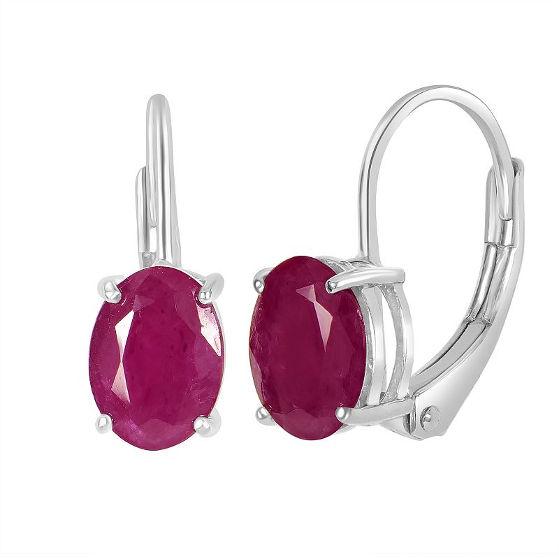 Gemistry 14k White Gold Gemstone Leverback Drop Earrings, Women's, Red