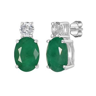 Gemistry 14k White Gold White Topaz & Gemstone Stack Stud Earrings
