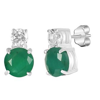 Gemistry 14k White Gold White Topaz & Round Gemstone Stack Stud Earrings