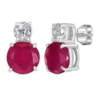 Gemistry 14k White Gold White Topaz & Round Gemstone Stack Stud Earrings