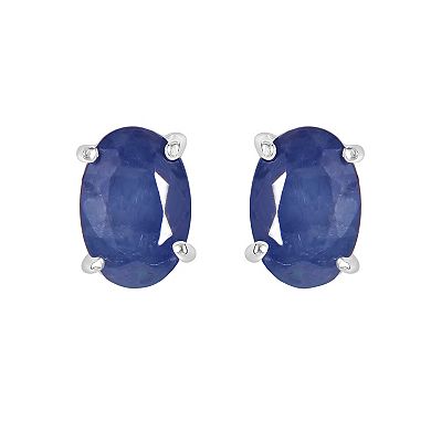 Gemistry 14k White Gold Oval Gemstone Stud Earrings