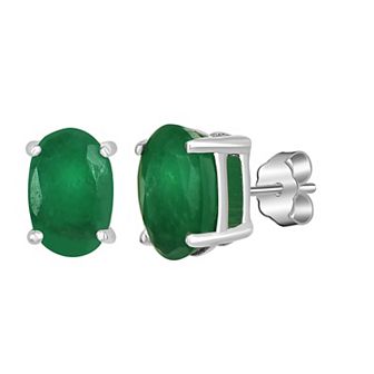 Gemistry 14k White Gold Oval Gemstone Stud Earrings