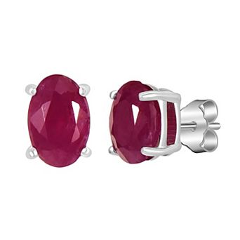 Gemistry 14k White Gold Oval Gemstone Stud Earrings