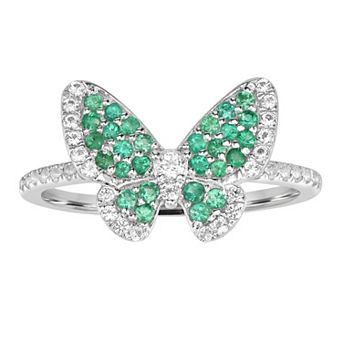 Gemistry 14k White Gold Gemstone & White Topaz Butterfly Stretch Ring