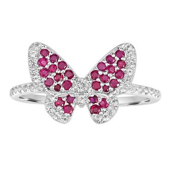 Gemistry 14k White Gold Gemstone & White Topaz Butterfly Stretch Ring