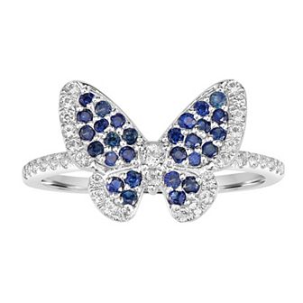 Gemistry 14k White Gold Gemstone & White Topaz Butterfly Stretch Ring
