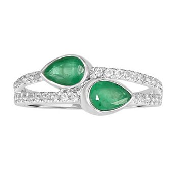 Gemistry 14k White Gold Gemstone & White Topaz Bypass Ring