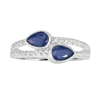 Gemistry 14k White Gold Gemstone & White Topaz Bypass Ring