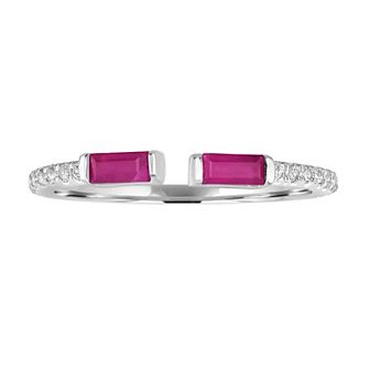 Gemistry 14k White Gold White Topaz & Gemstone Cuff Ring