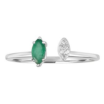 Gemistry 14k White Gold Gemstone & White Topaz Marquise Cuff Ring