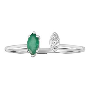 Gemistry 14k White Gold Gemstone & White Topaz Marquise Cuff Ring
