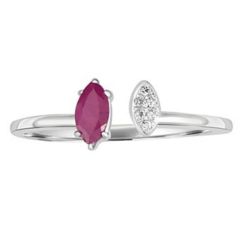 Gemistry 14k White Gold Gemstone & White Topaz Marquise Cuff Ring