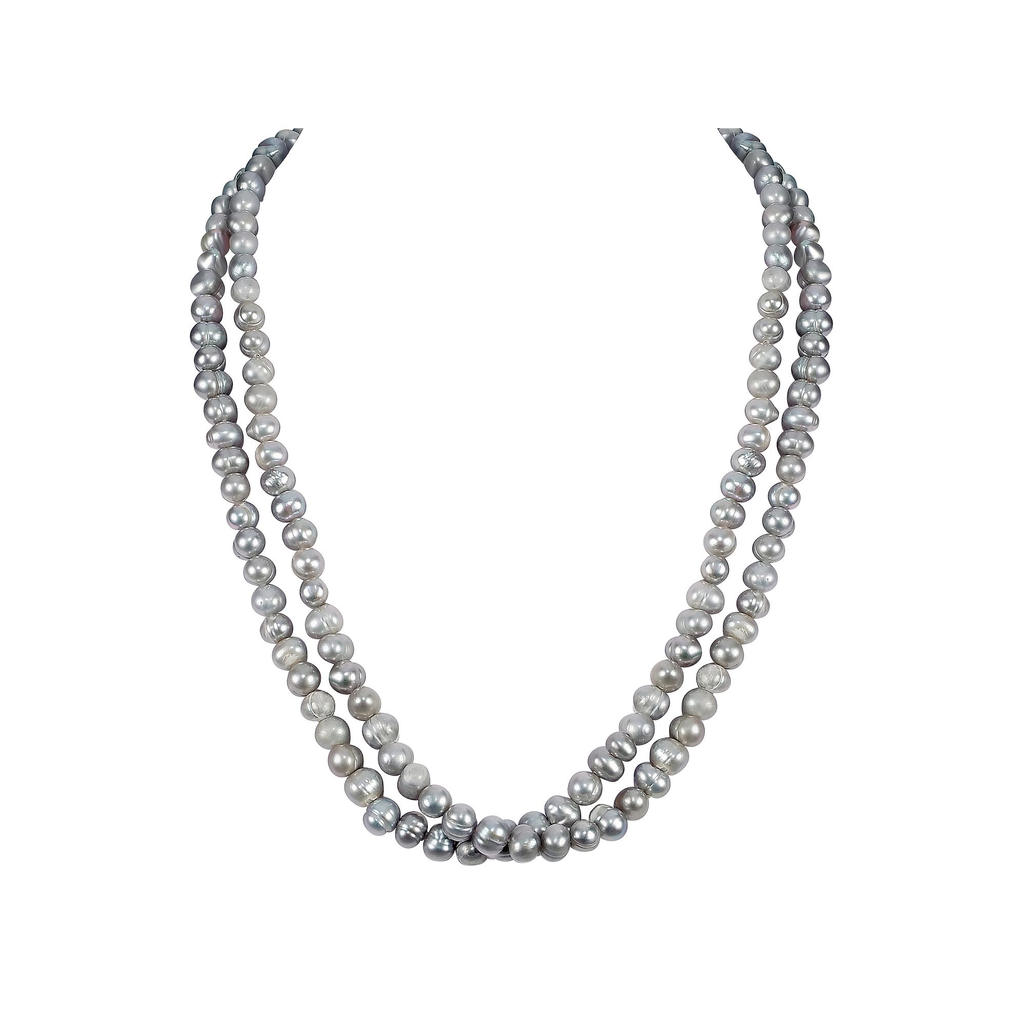 Gemistry Sterling Silver Freshwater Cultured Pearl Double Strand Necklace,