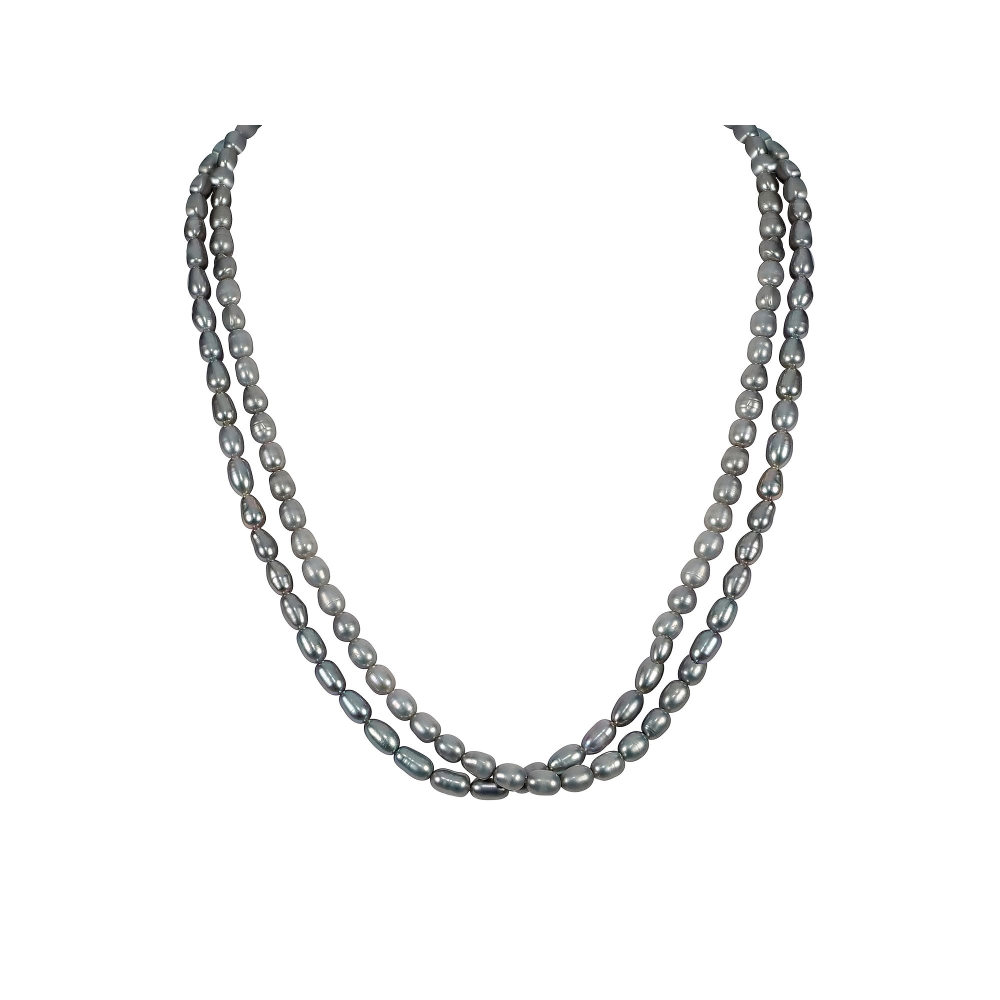 Gemistry Sterling Silver Freshwater Cultured Pearl Double Strand Necklace,