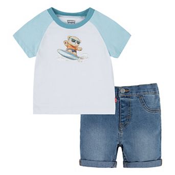 Baby Boys Levi's® Surfing Bear Graphic Tee and Jean Shorts Set