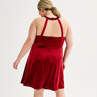 Velvet Halter Skater Dress