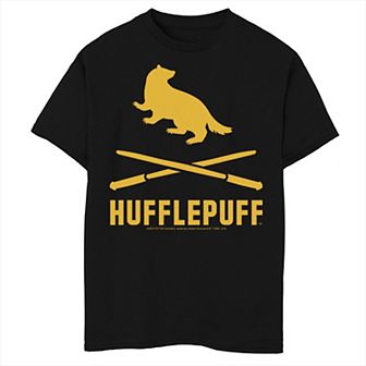 Boys Husky Harry Potter Hufflepuff Crossed Wands Logo Graphic Tee