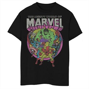 Boys Husky Marvel The Avengers The Mighty World Of Marvel Group Shot Graphic Tee