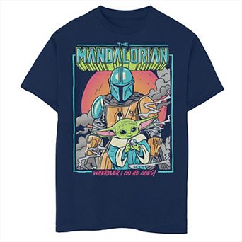 Boys Husky Star Wars The Mandalorian Wherever I Go He Goes Pop Art Graphic Tee