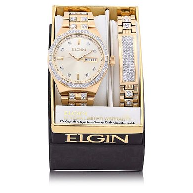 Elgin Men's Gold-Tone Crystal Accent Watch and Bracelet Set - FG180016STKL