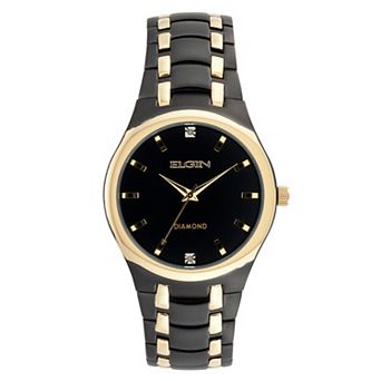 Elgin Men's Black and Gold-Tone Diamond Accent Watch - FG8021KL