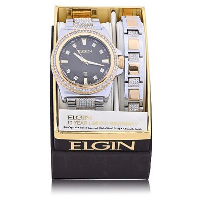 Brand New With Box deals Mens Elgin FG16001GTST 14K Gold Plated Lab Diamond Watch