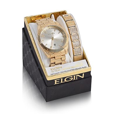 Elgin Men's Gold-Tone Crystal Accent Watch and Matching Bracelet Set - FG180017STKL
