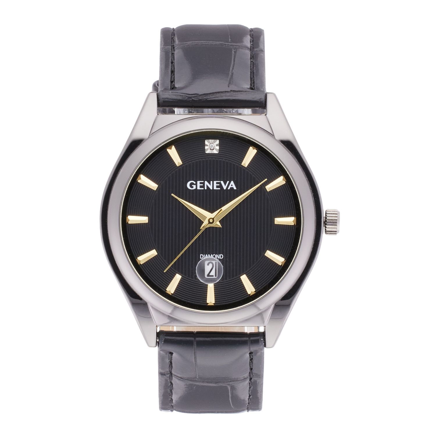 Men's Geneva Diamond Accent Gunmetal Watch
