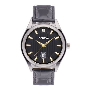Men's Geneva Diamond Accent Gunmetal Watch