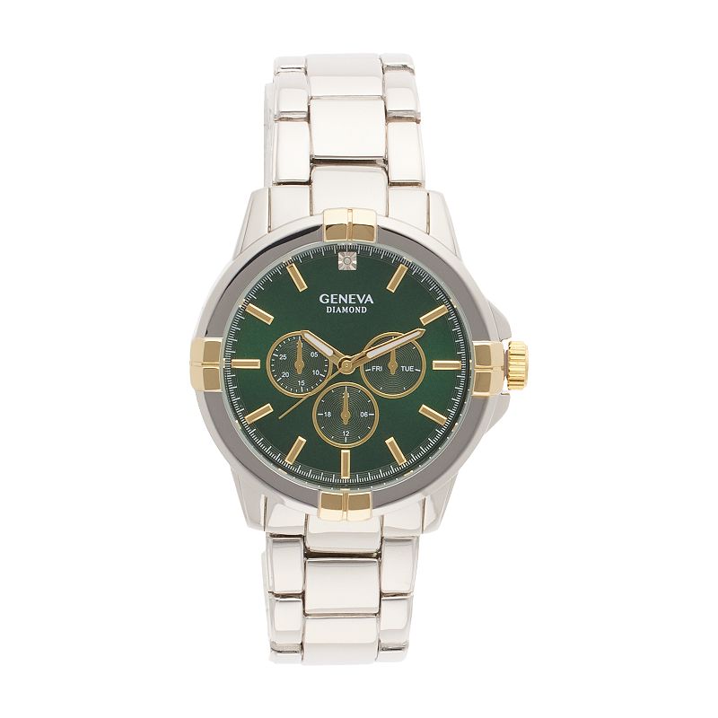 Geneva Men's Diamond Accent Two Tone Bracelet Watch - KHA0015TTG, Silver